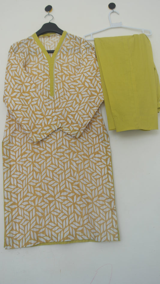 Olive Glow Printed Stitched Lawn Set(2pcs)