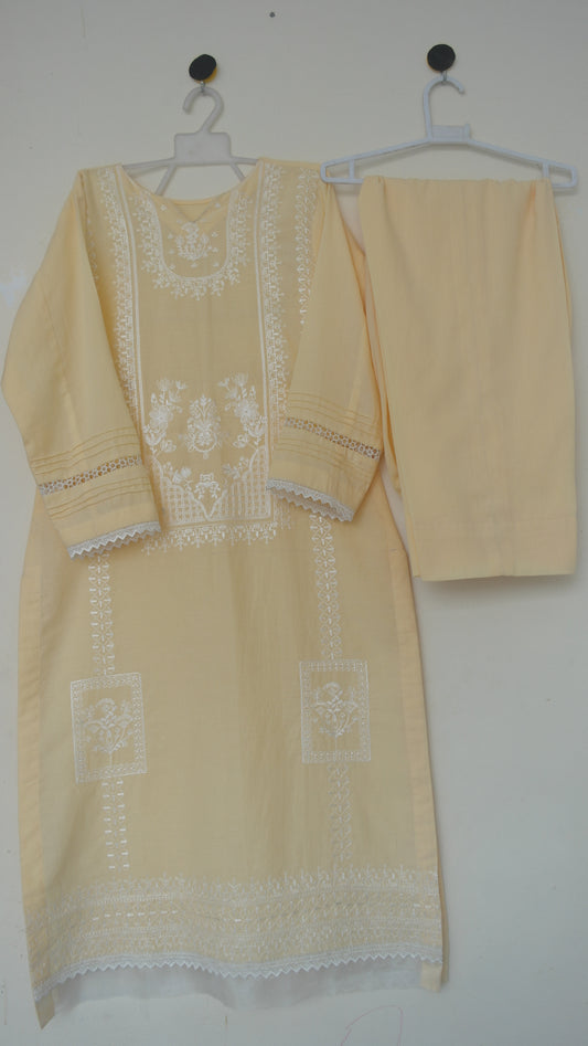 Soft Amber Embroidered Stitched Lawn Set