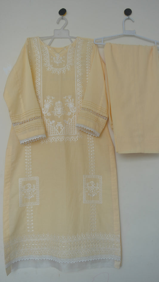 Soft Amber Embroidered Stitched Lawn Set